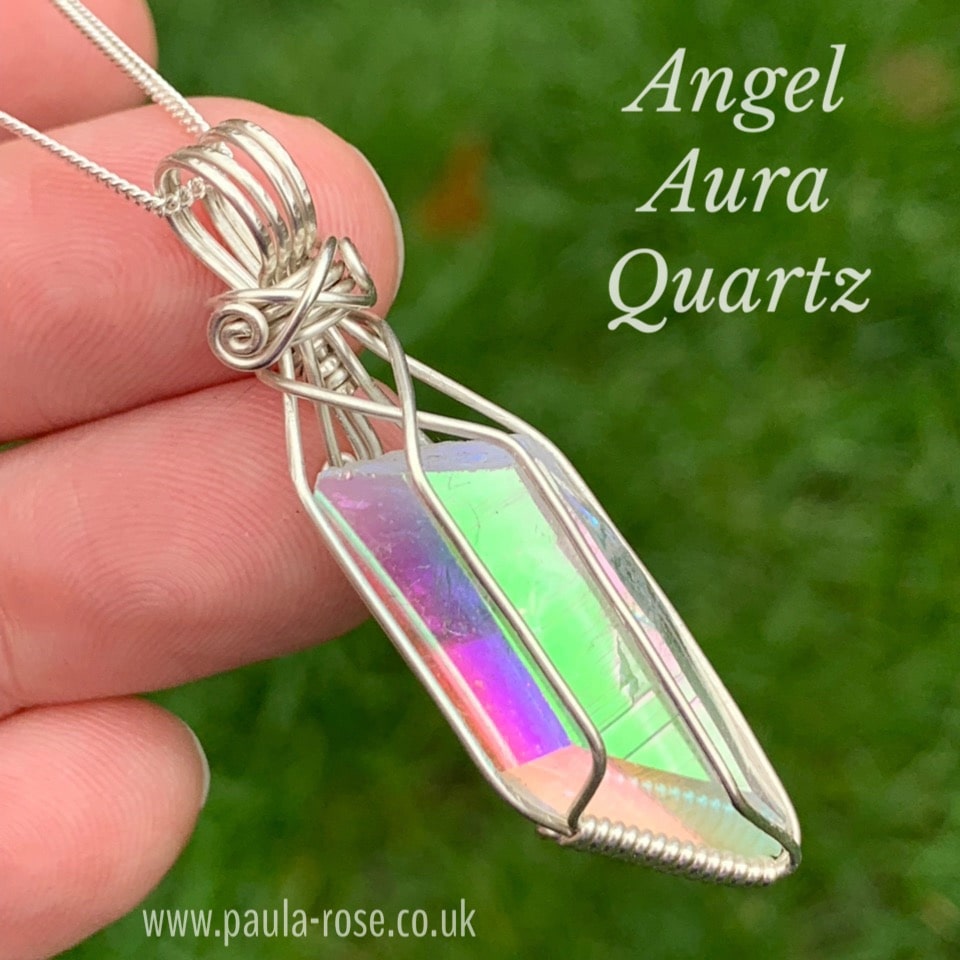 Amazon.com: Designs by Nature Gems Handmade Women's Blue Aqua Aura Quartz  Point Necklace Silver Plated, April Birthstone : Handmade Products