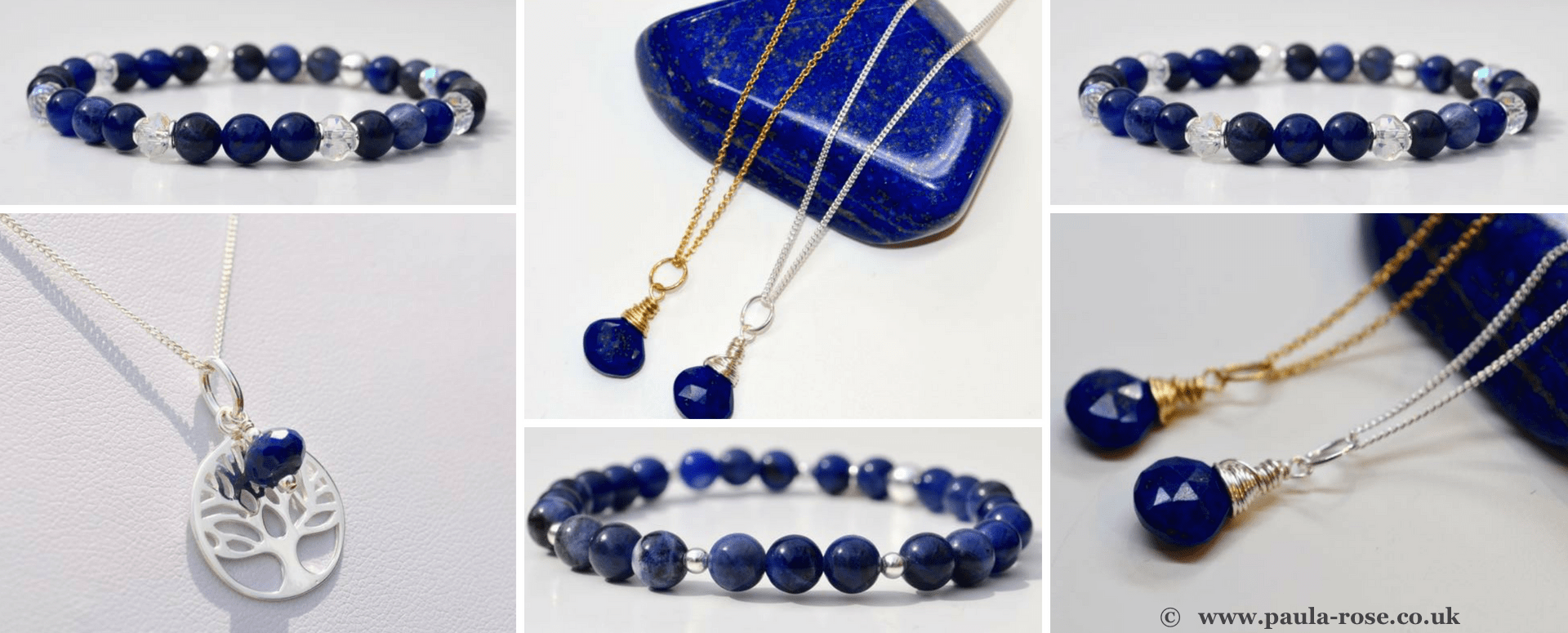 September birthstones. Lapis Lazuli, Sodalite & Iolite. Paula-Rose handmade 'Crystal Healing Jewellery'.